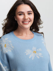 Floral Jacquard Color Contrast Pullover