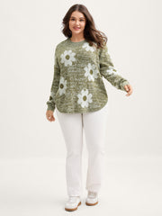 Floral Jacquard Curvy Hem Pullover