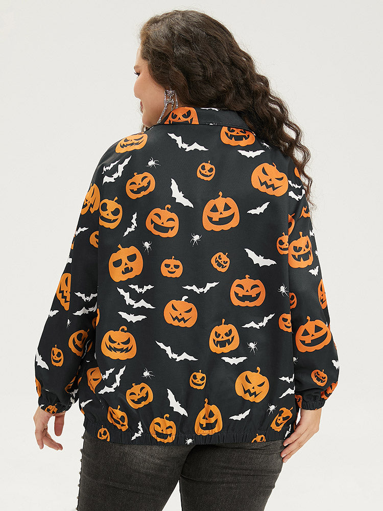 Halloween Graphic Zipper Fly Pocket Coat