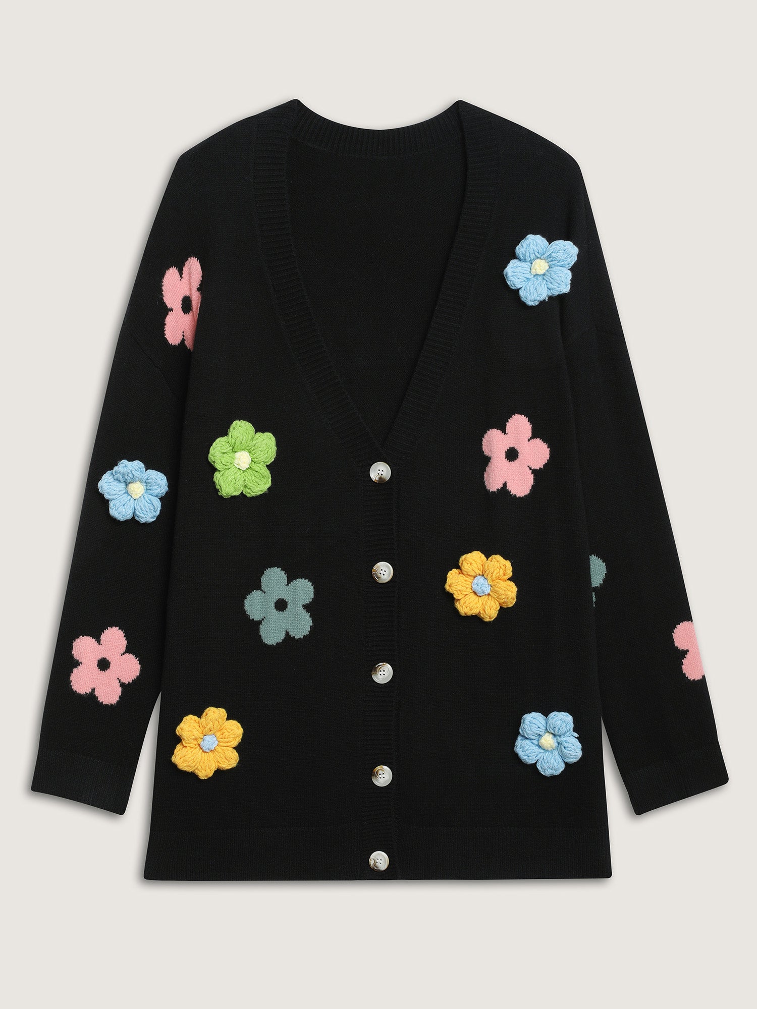 3D Floral Jacquard Embroidery Knit Cardigan