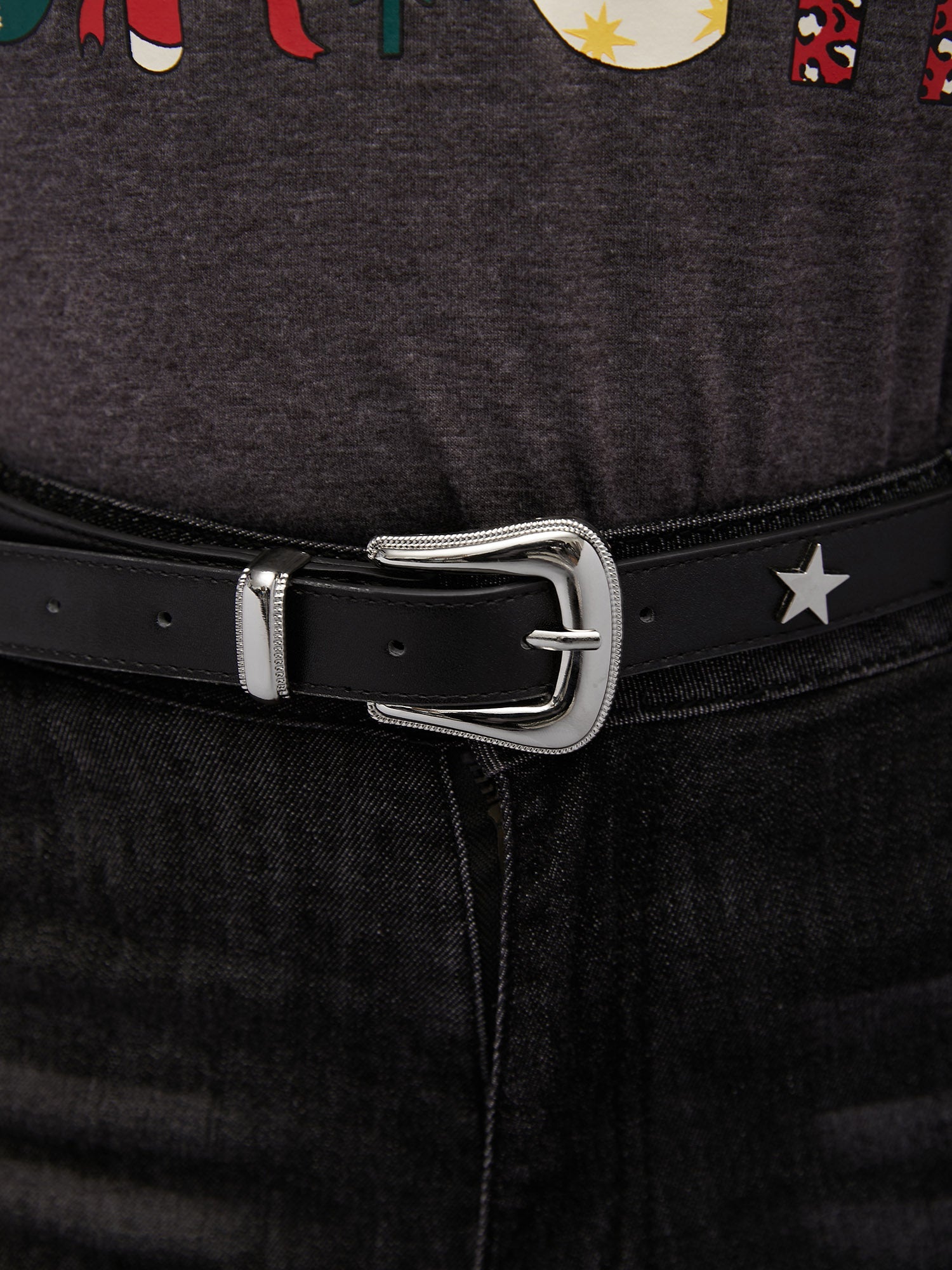 Silver Star Studded Faux Leather Belt