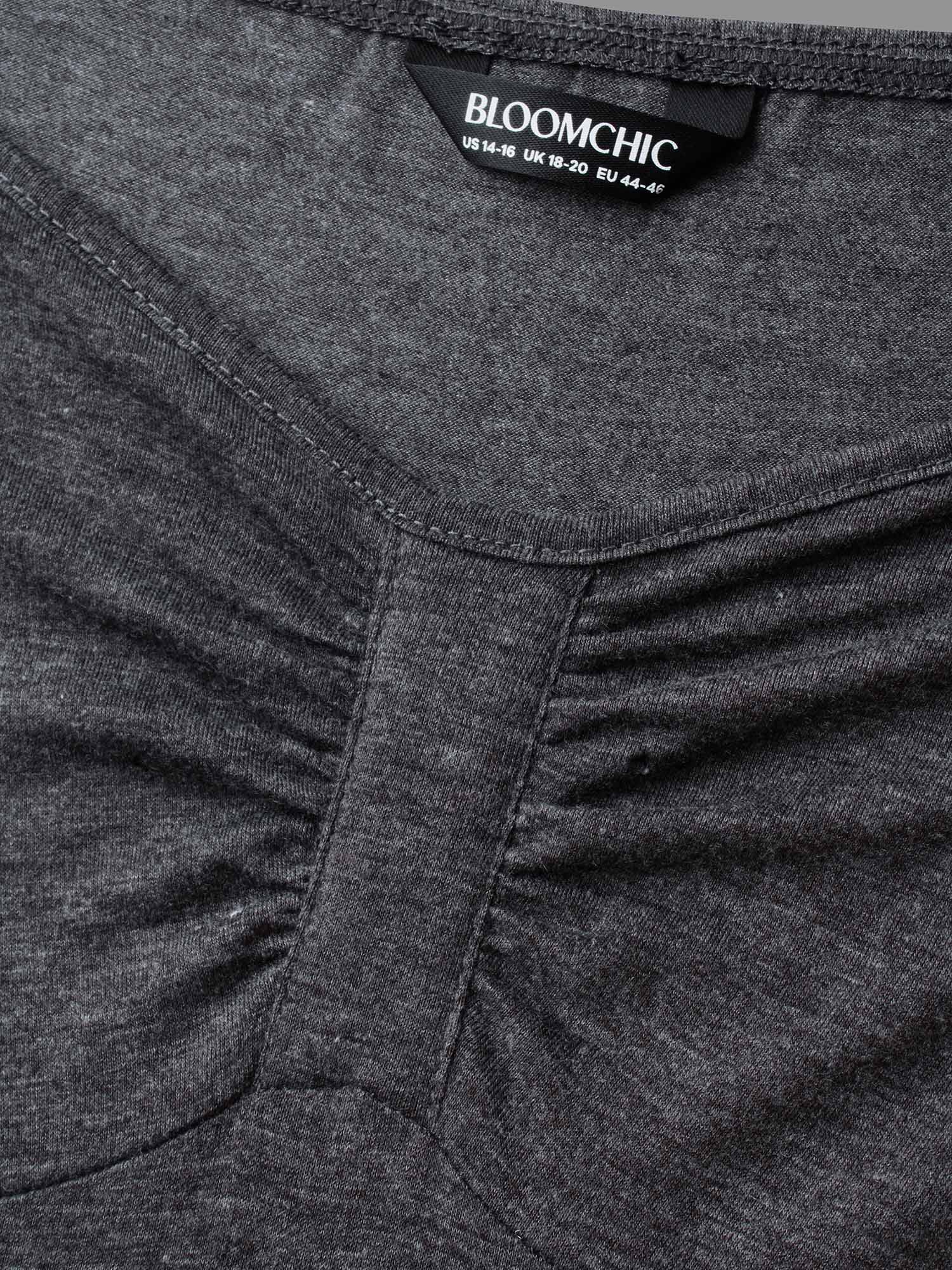 Heart Neckline Knit Gathered Midi Dress