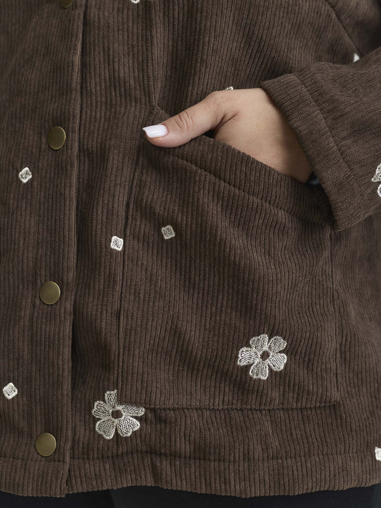 Floral Emrboidered Textured Button Jacket