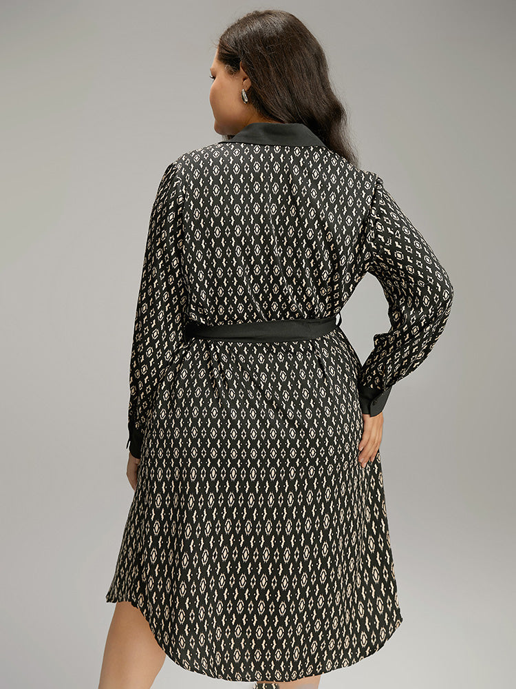 Geometric Patched Pocket Arc Hem Dress