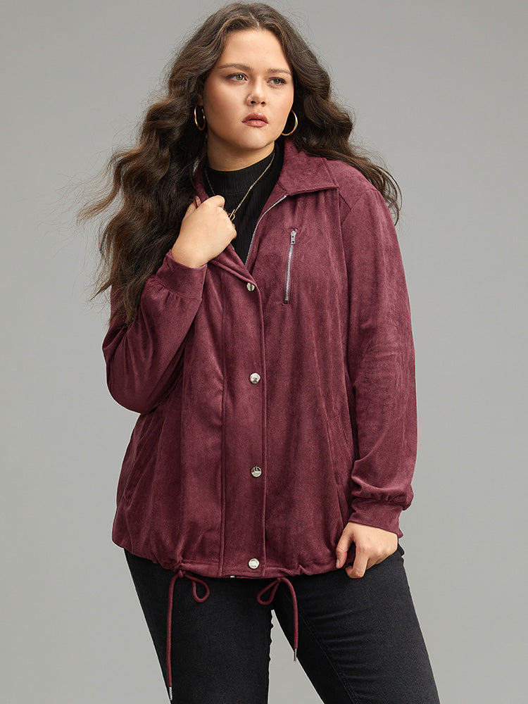 Plain Pocket Zipper Fly Drawstring Jacket