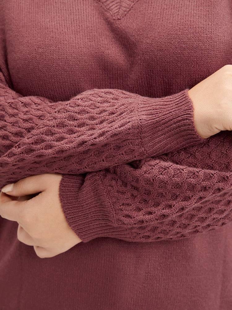 Solid Pointelle Knit Lantern Sleeve Knit Top