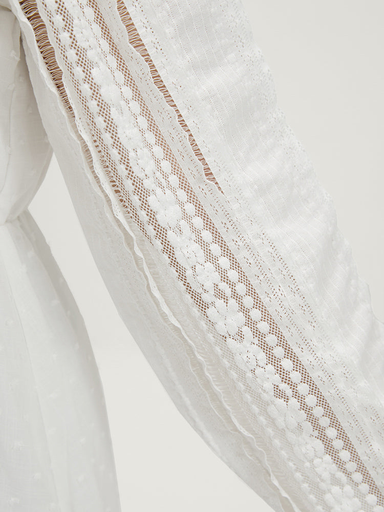 Solid Lace Patchwork Lantern Sleeve Blouse