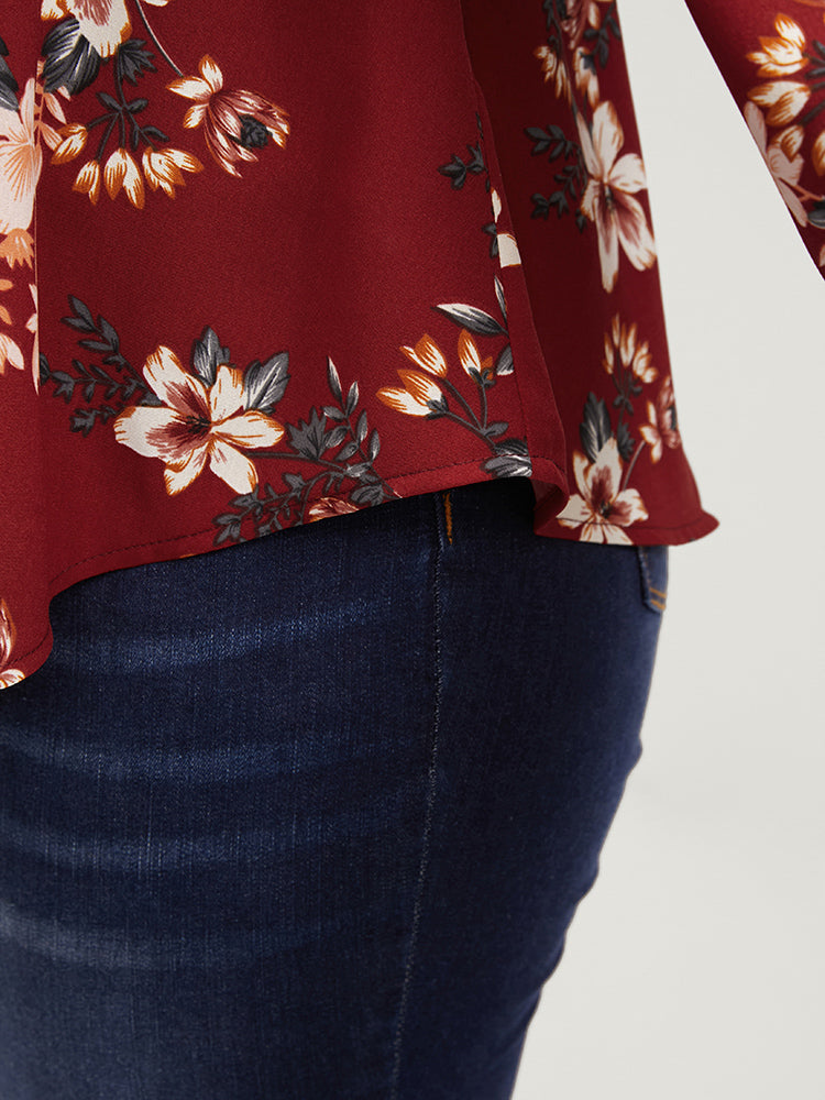 Floral Print Shirt Collar Button Up Blouse