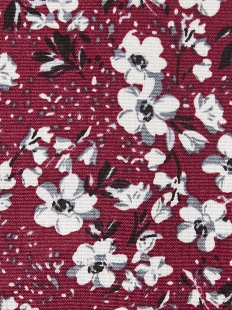 Floral Lantern Sleeve Arc Hem V Neck Blouse