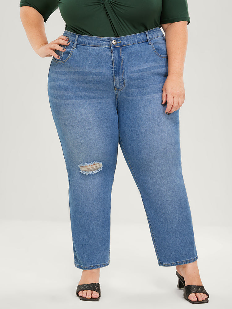 Skinny Very Stretchy High Rise Medium Wash Distressed  Ankle Jeans