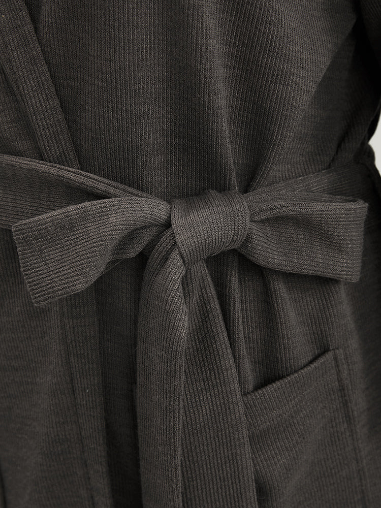 Solid Pocket Belted Open Front Heather Coat