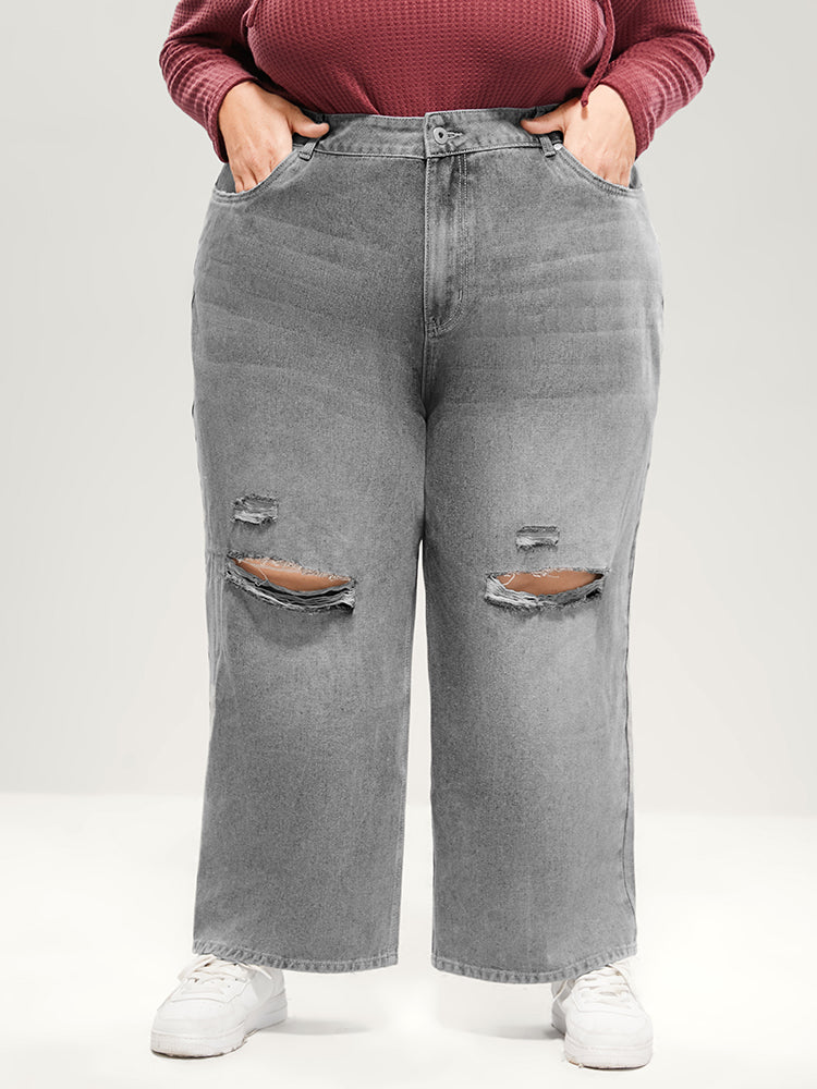 Boyfriend Wide Leg Non Stretchy High Rise Medium Wash Jeans