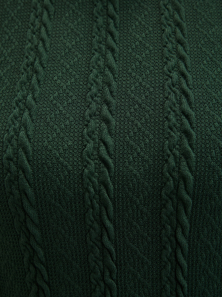 Solid Contrast Lace Cable Knit Long Tee