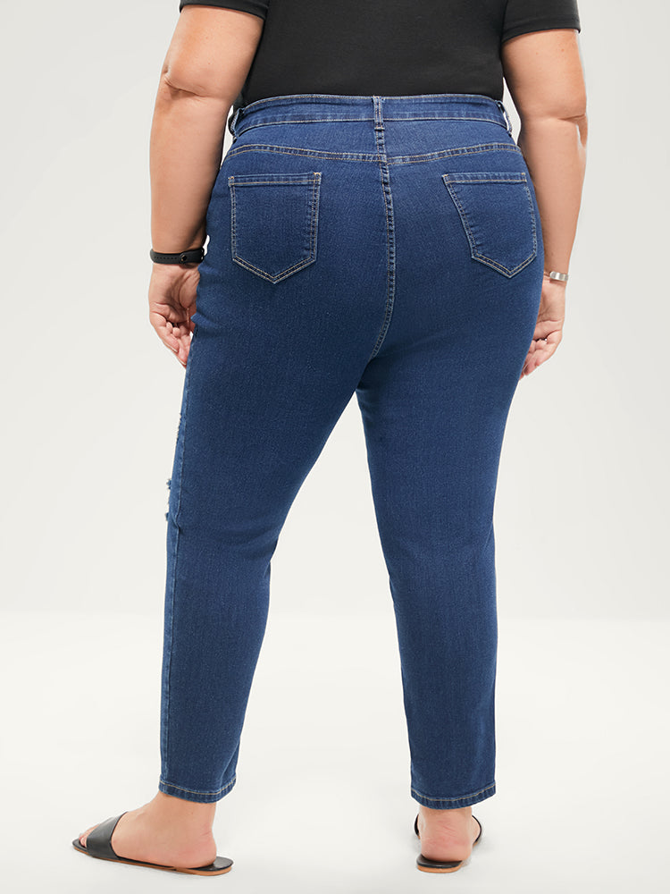 Skinny Moderately Stretchy Mid Rise Medium Wash Pocket Jeans