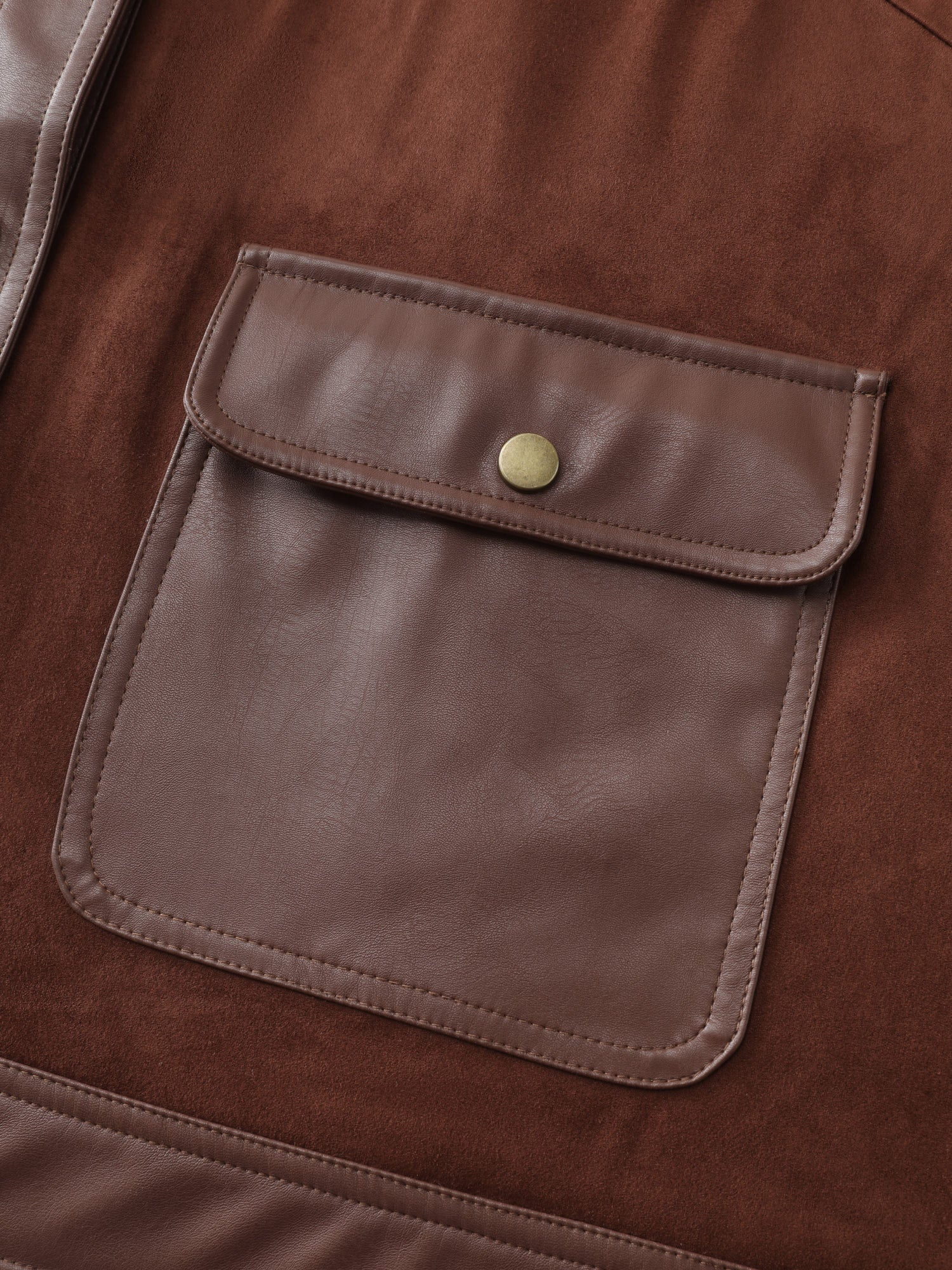 Suede Leather Detail Button-Down Jacket