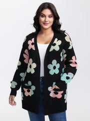 Floral Jacquard Print Color Gradient Knit Cardigan