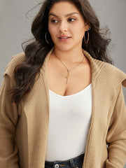 Solid Lapel Collar Pocket Open Front Cardigan