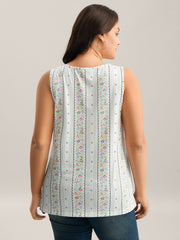 Floral Print Panels Fitted Tank Top