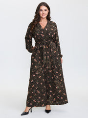 Floral Leopard Print Belted Collar Jumpsuit