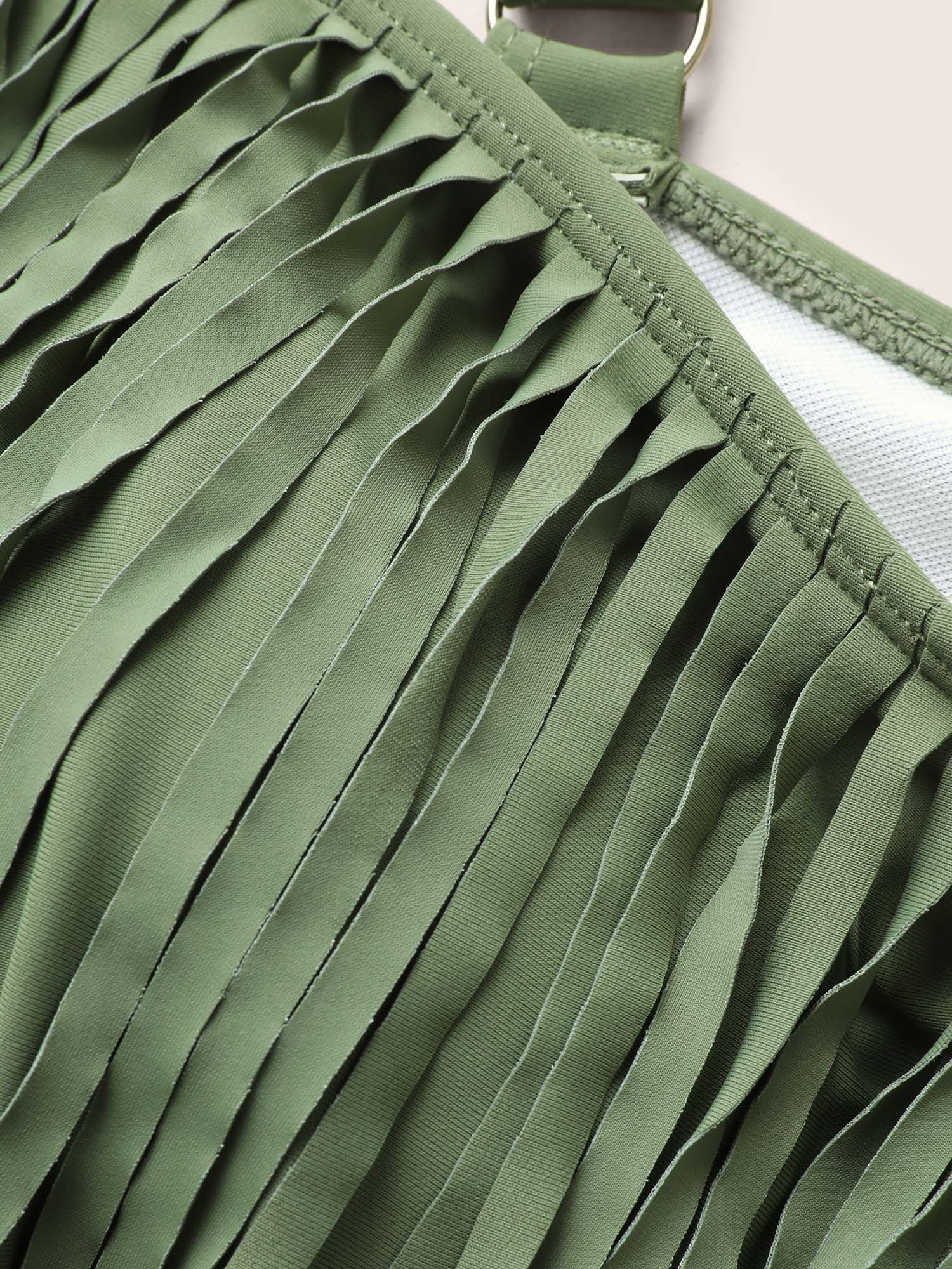 Solid Patchwork Tassel Trim One Piece Swimsuit