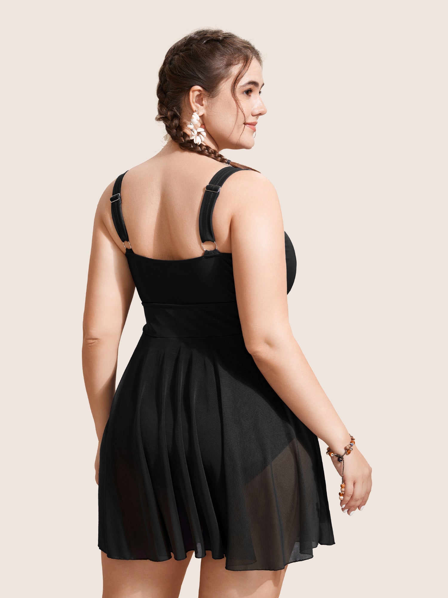 See Through Patchwork Gathered Swim Dress