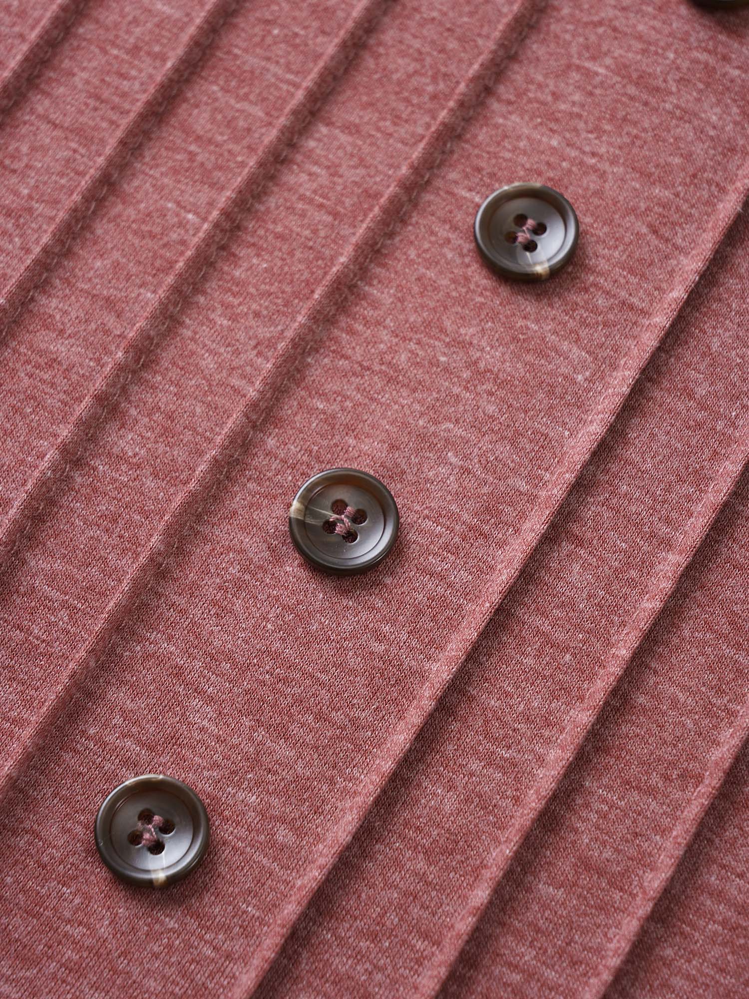 Solid Pleated Front Button Detail V Neck T-shirt