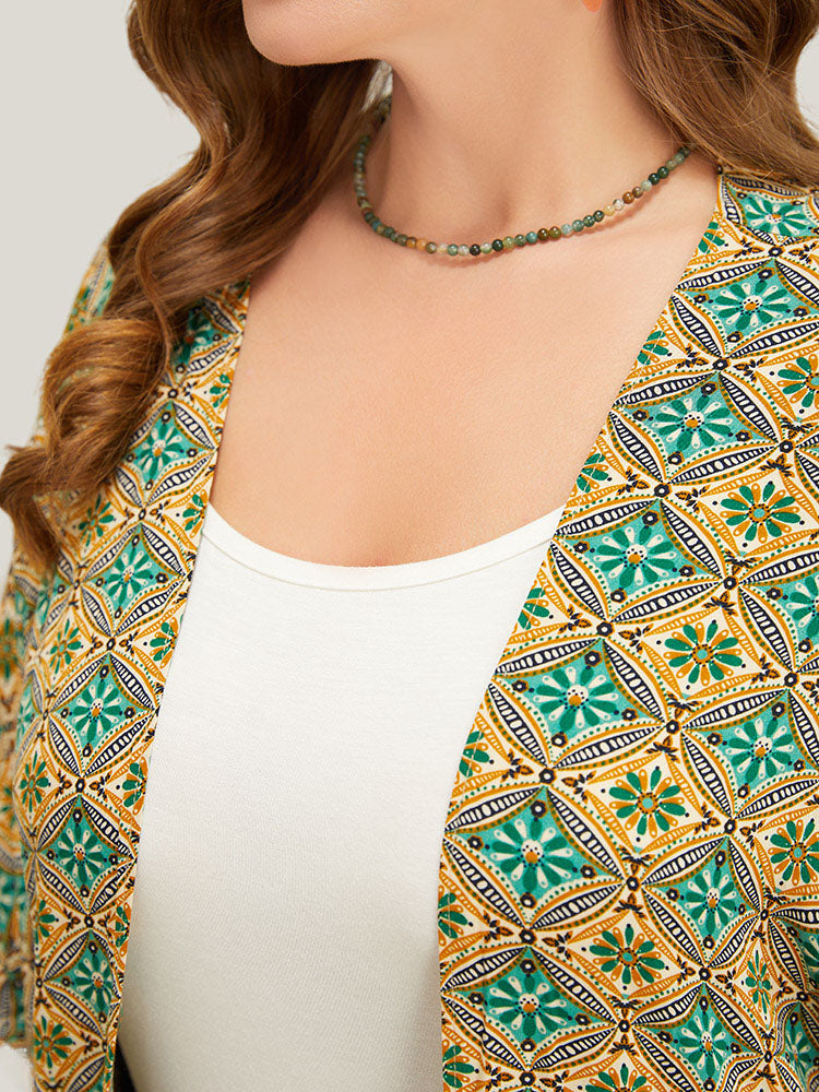 Bandana Batwing Sleeve Tassels Trim Split Open Front Kimono