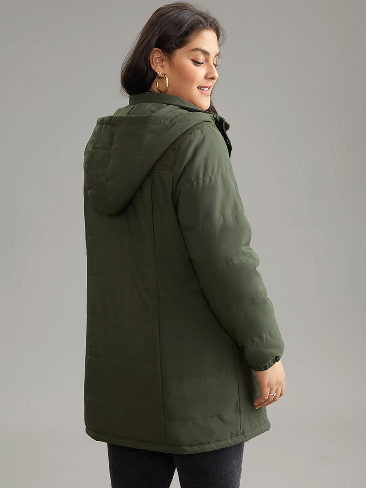 Plain Patchwork Corduroy Zipper Padded Hooded Jacket