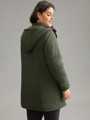 Plain Patchwork Corduroy Zipper Padded Hooded Jacket