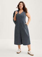 Stretchy Textured Pleated Wide-Leg Jumpsuit