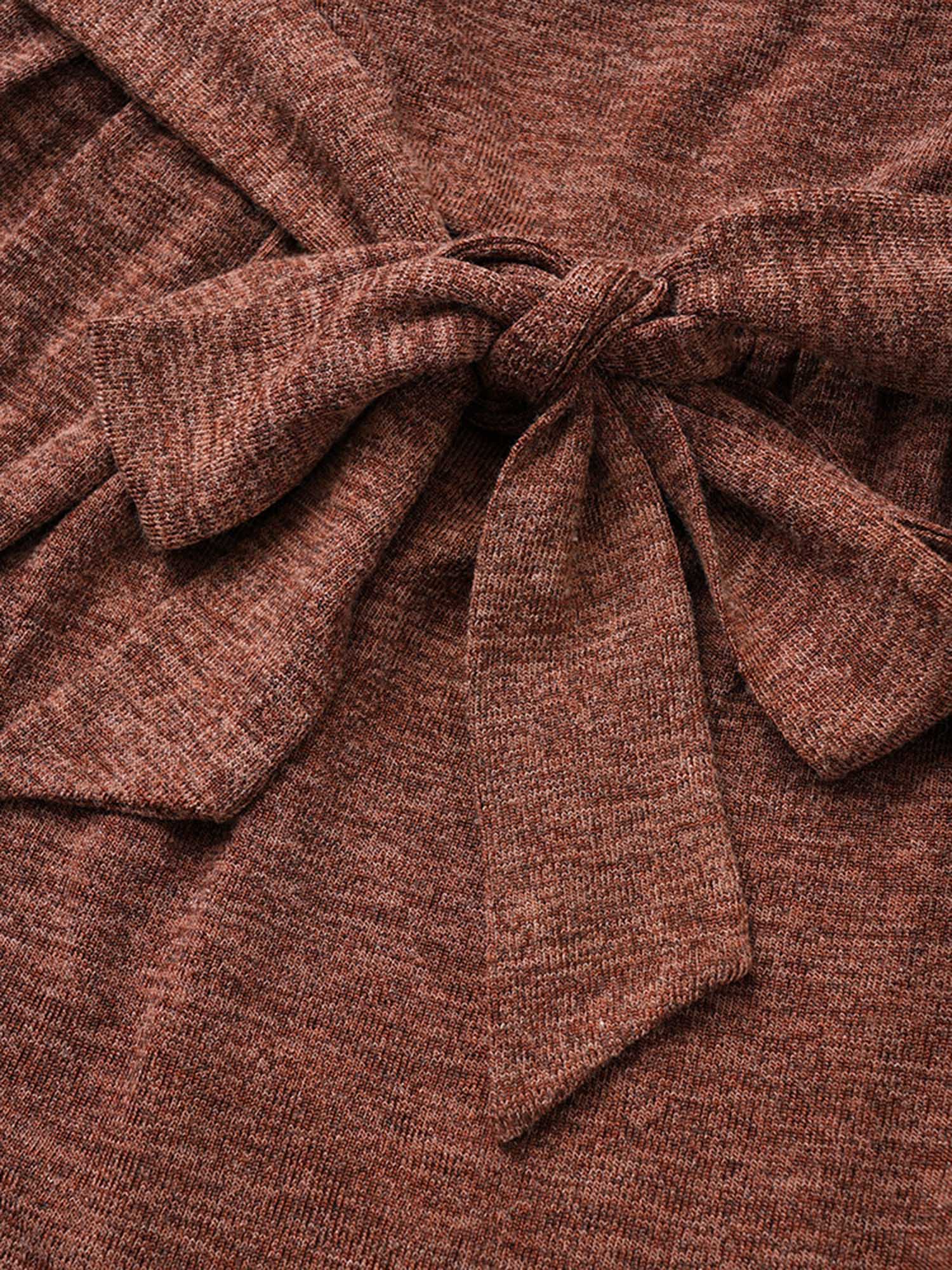 Solid Belted Elastic Cuffs Jacquard Dress