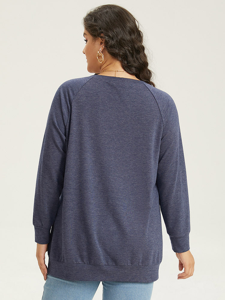 Solid Plicated Detail Raglan Sleeve Sweatshirt