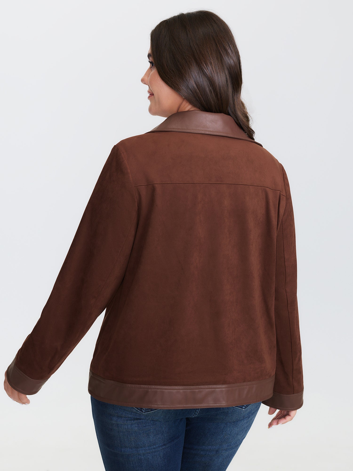 Suede Leather Detail Button-Down Jacket