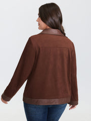 Suede Leather Detail Button-Down Jacket