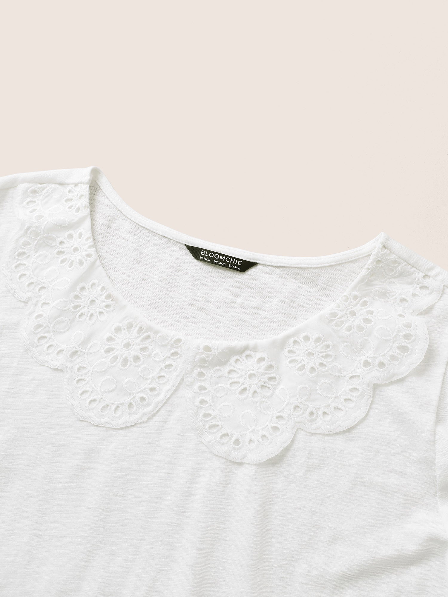 Solid Broderie Anglaise Peter Pan Collar T-shirt