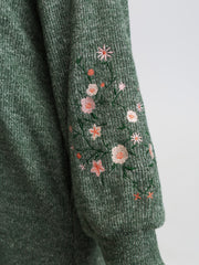 Floral Embroidered Sleeve Hooded Midi Dress