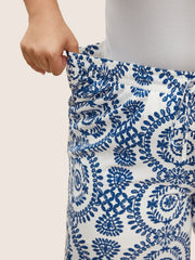 Bandana Print Drawstring Wide Leg Pants