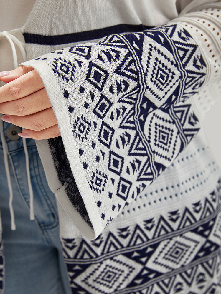 Bandana Print Geo Eyelet Ties Front Cardigan