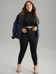 Solid Asymmetrical Hem Pocket Ankle Pants