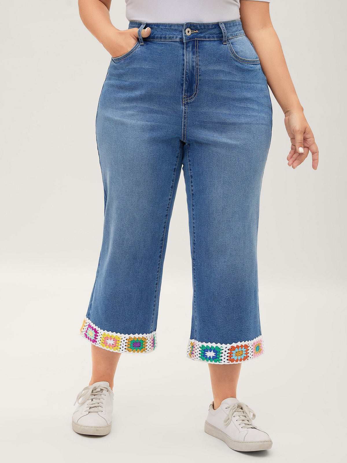Floral Crochet Hem Bootcut Jeans