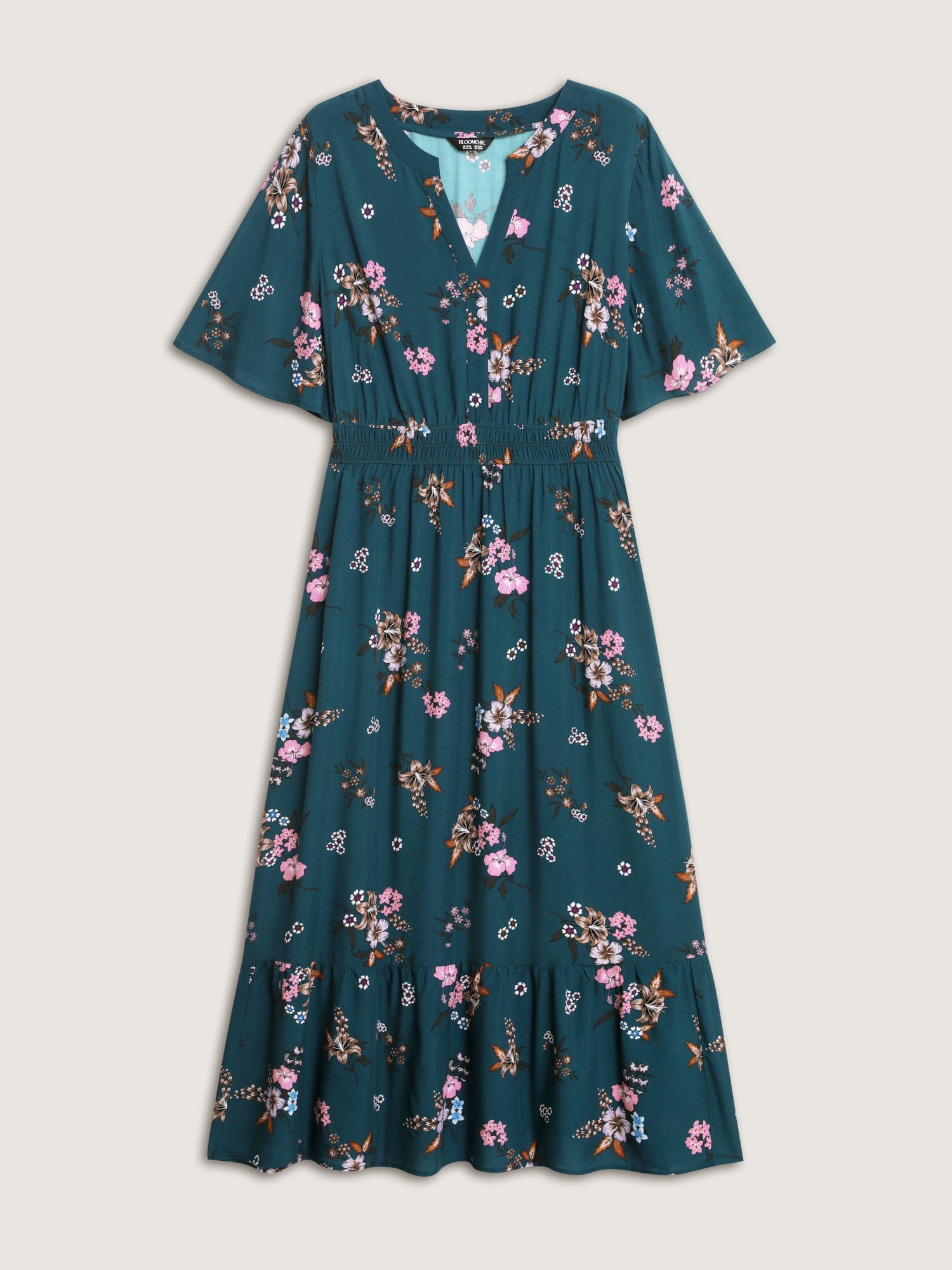 Floral Print Pockets Notched Collar Maxi Dress