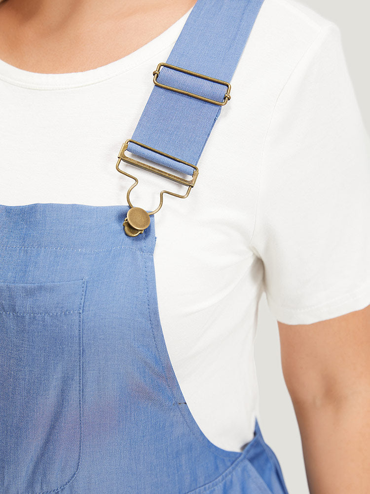 Solid Patched Pocket Gathered Overall Jumpsuit