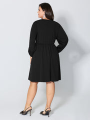 Sequin Embroidery Waist-Defining Pocket Knee Dress