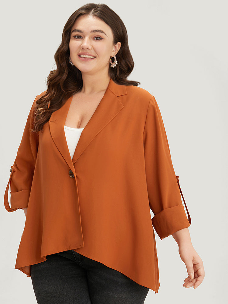 Plain Button Up Tab Sleeve High Low Hem Blazer