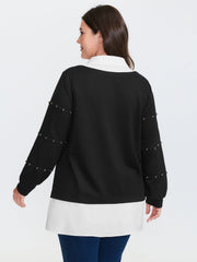 2-in-1 Layered Contrast Collar Sweatshirt