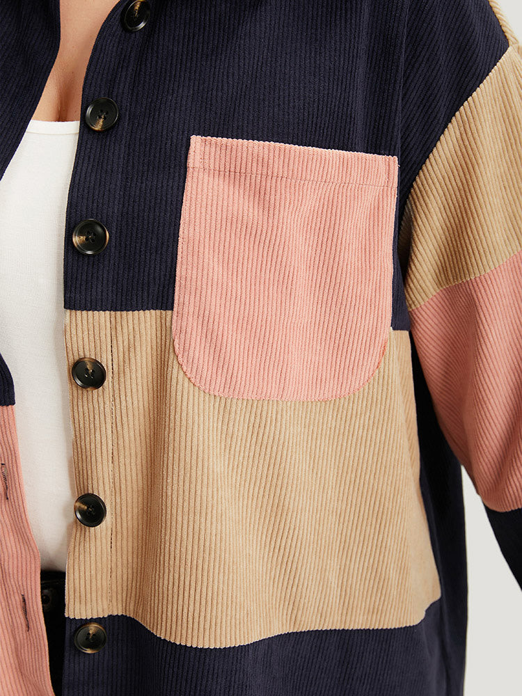Colorblock Contrast Patchwork Pocket Button Through Jacket