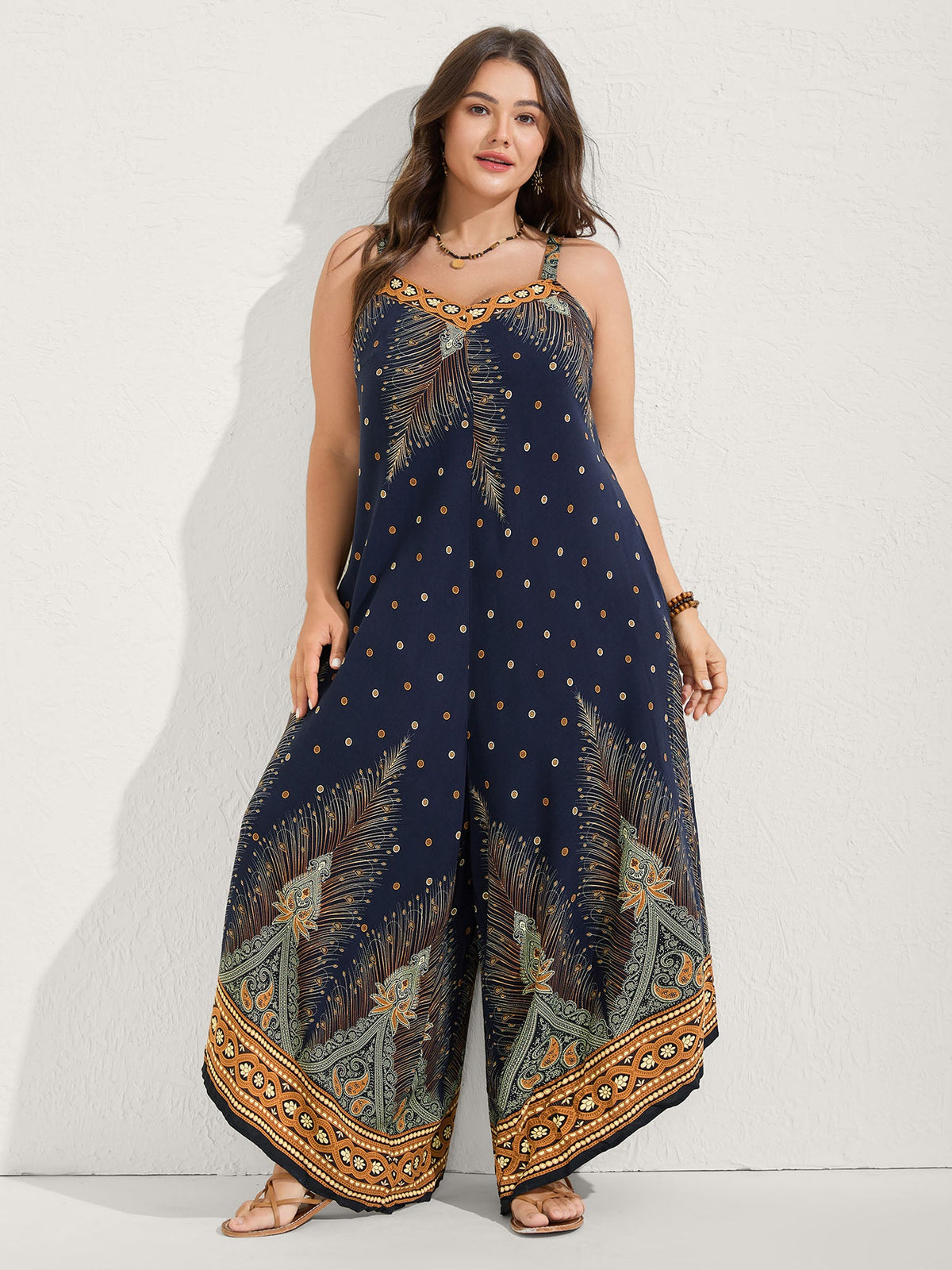 Boho Print Asymmetrical Hem Jumpsuit