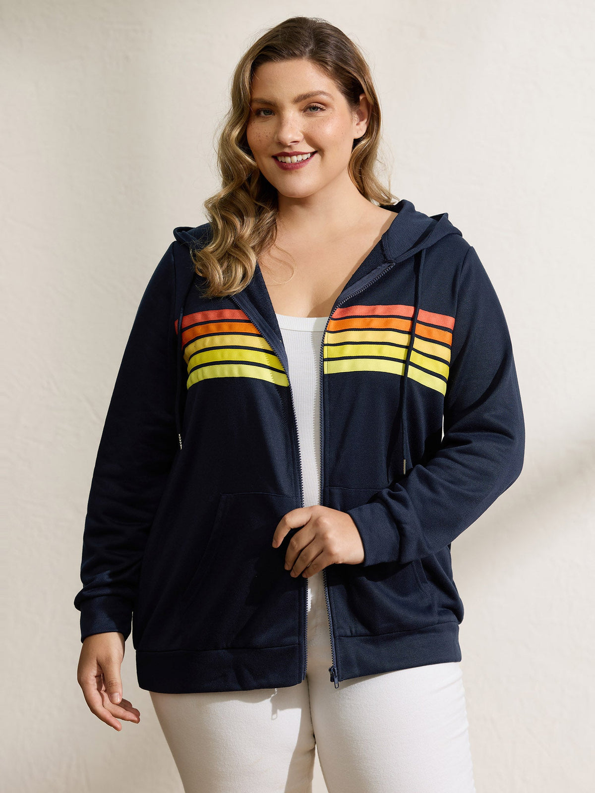 Color Contrast Stripes Zipper Jacket
