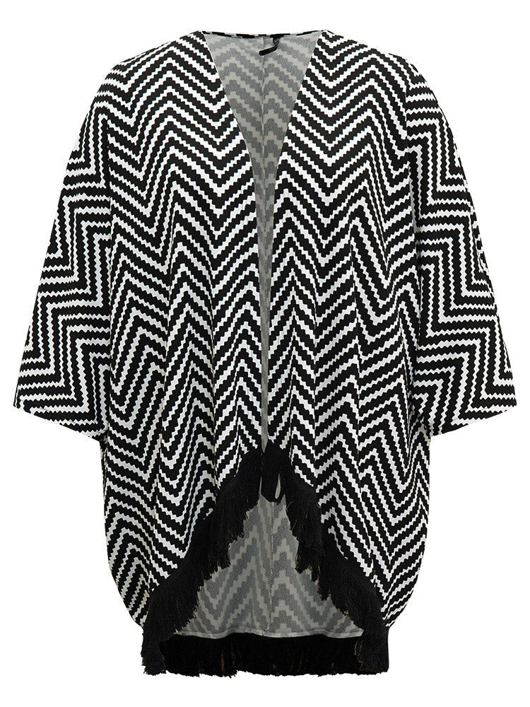 Halloween Geometric Tassel Trim Dolman Sleeve Kimono