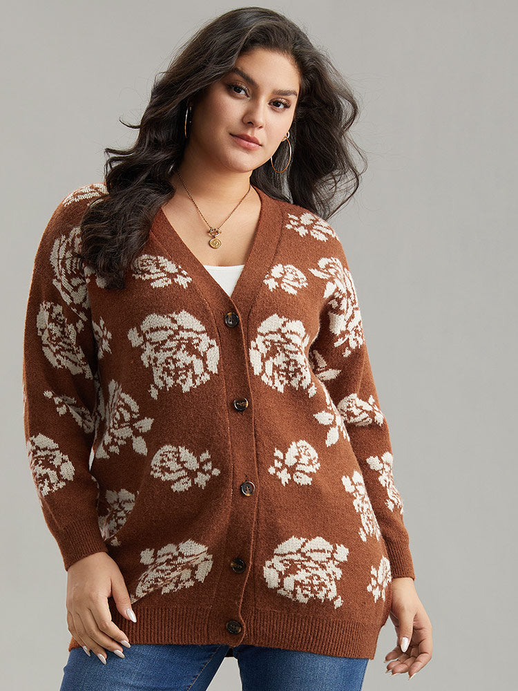 Anti-Pilling Floral Print Drop Shoulder Cardigan